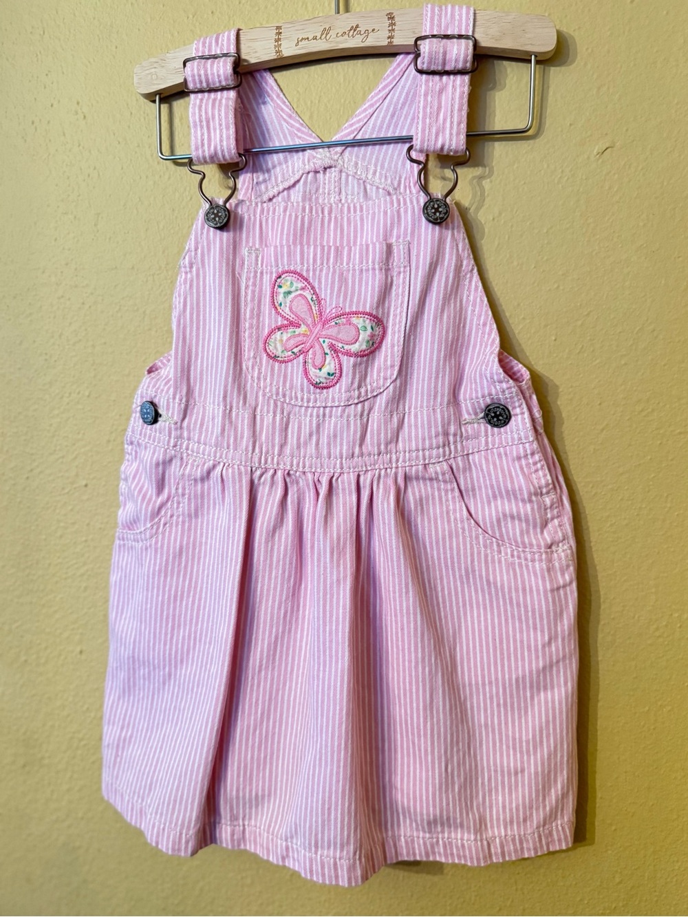 Vintage Pink Striped Butterfly Overall Dress for Girls